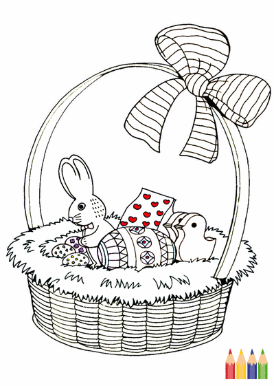 Panier et oeufs de p&acirc;ques &agrave; colorier